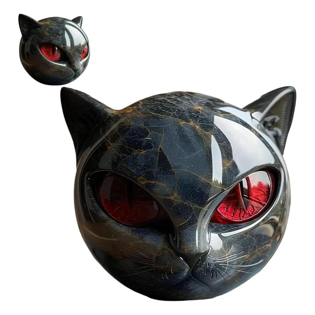 Cat Sculpture Ornament Cat Sculpture Craft Black Figurine Resin Head Healing Stone Marble Texture Stone Resin