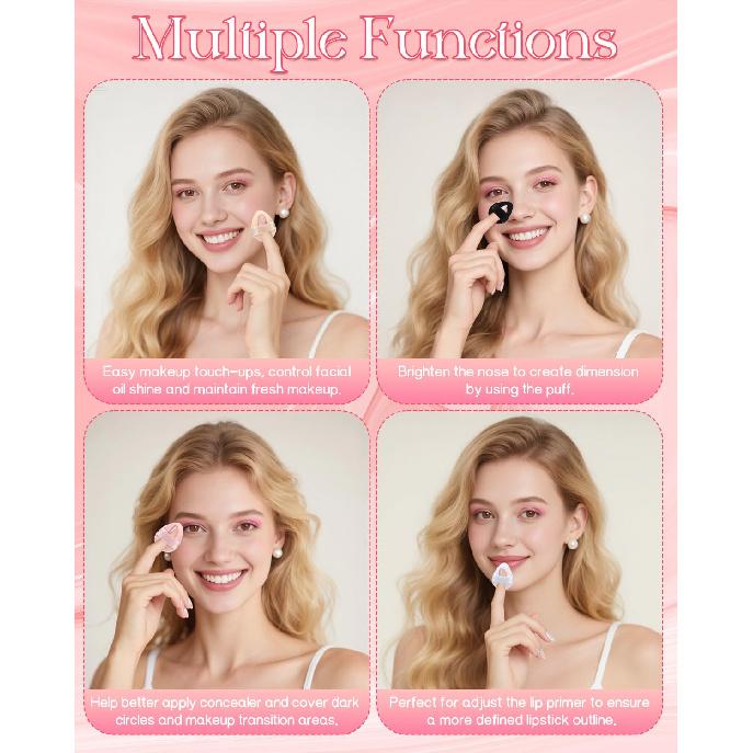 8 PCS Mini Powder Puff, Velour Finger Setting Powder Puffs for Face, Small Drop-Shaped Makeup Sponge (Black+White+Nude+Pink)