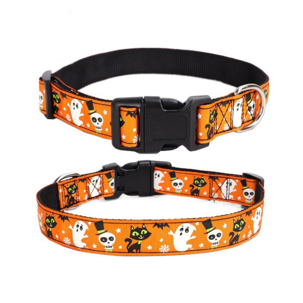 Adjustable Pet Pumpkin Skull Collar Quick Release Dog Traction Rope  for Dogs Cats