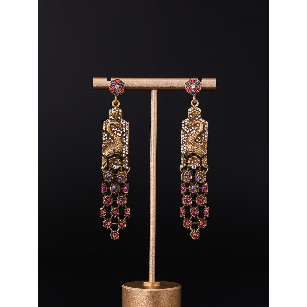 Peacock Earrings New Chinese Retro Three-dimensional Versatile Earrings Heavy Industry Color Diamond Studs
