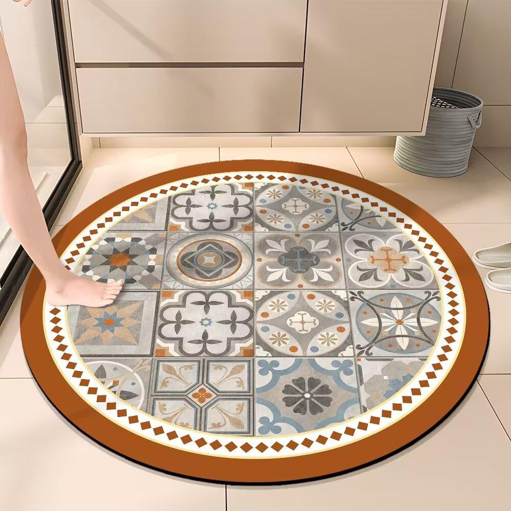 Mata pod zlew w stylu retro Okrągła mata podłogowa do łazienki Wchłanianie wody i odporność na zabrudzenia Mata pod stopy antypoślizgowa do łazienki Mata pod stopy