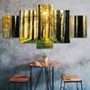 Forest Trees Shining Sun Scene 5 Piece Canvas Wall Art Multi Panel Print Modern Nature Poster Home Decor Picture Gift For Him For Her