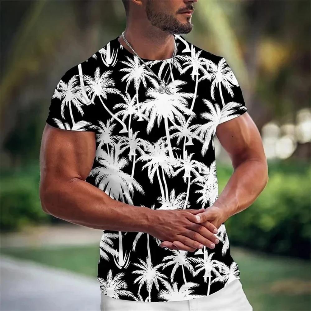 Summer Coconut Tree 3D Print T-Shirts Streetwear Clothing Short Sleeve Crew Neck Tops Oversized T Shirt Men's Hawaiian T-Shirt