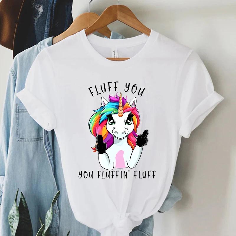 Unicorn Graphic T Shirts Funny Middle Finger Print T Shirt Y2K Aesthetic Clothes for Women Harajuku Fashion Tee Shirt Summer Top