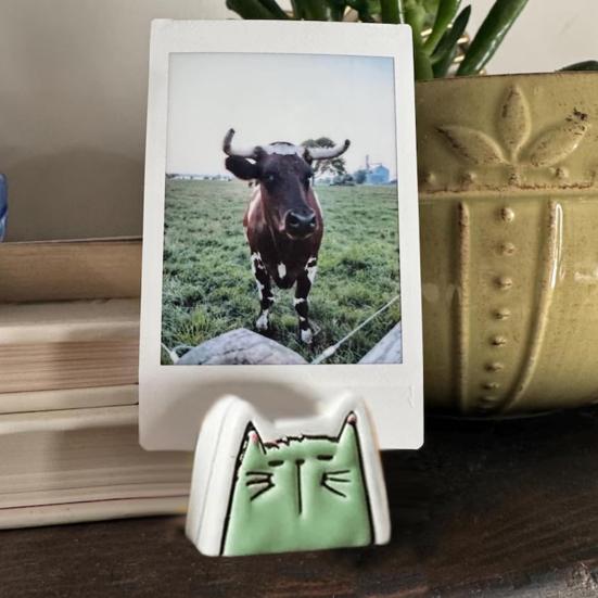 4Pcs Handmade Ceramic Cat Photo Holder Cat Shape Picture Display Holder Home Office Desktop Decoration Cat Lovers Gift