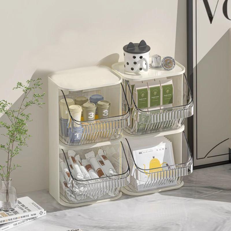 Coffee Station Organizer Tea Bag Container Desktop Organizer Stackable Storage Box With Removable Compartment For Tea Bags