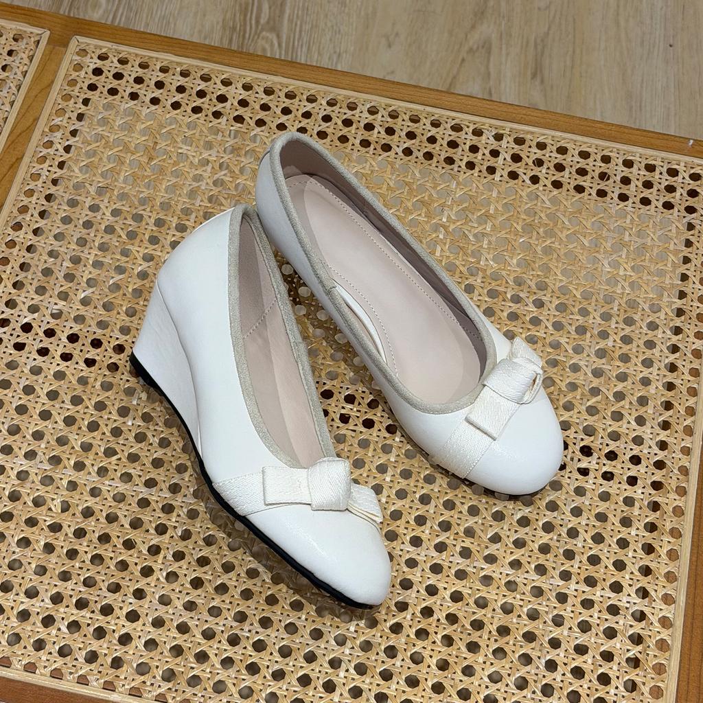 French bow shallow mouth single shoes women's round head inner height increase one pedal Mary Jane single shoes
