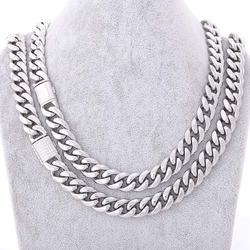 YSS JEWELRY 18K Hip Hop Jewelry Cuban Chain Stainless Steel Miami Cuban Link Chain in White