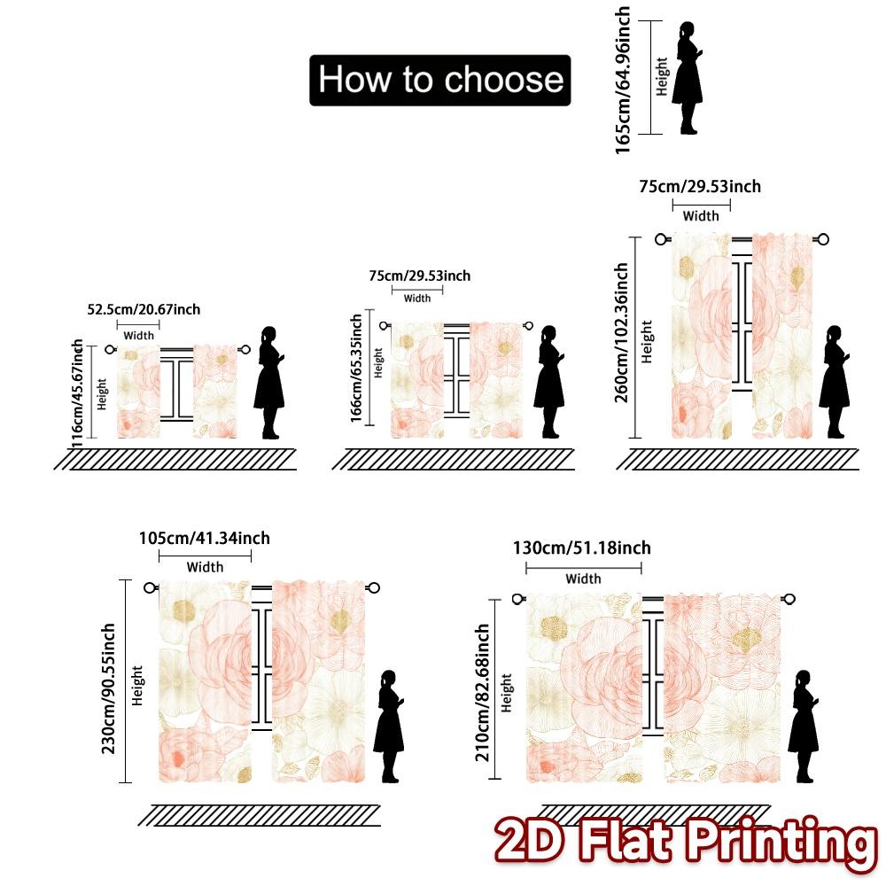 Set Of 2 Flat Printing Curtains Without Rod Floral Spring Bedding Design Valentine Is Day Holiday Yarn Made Polyester