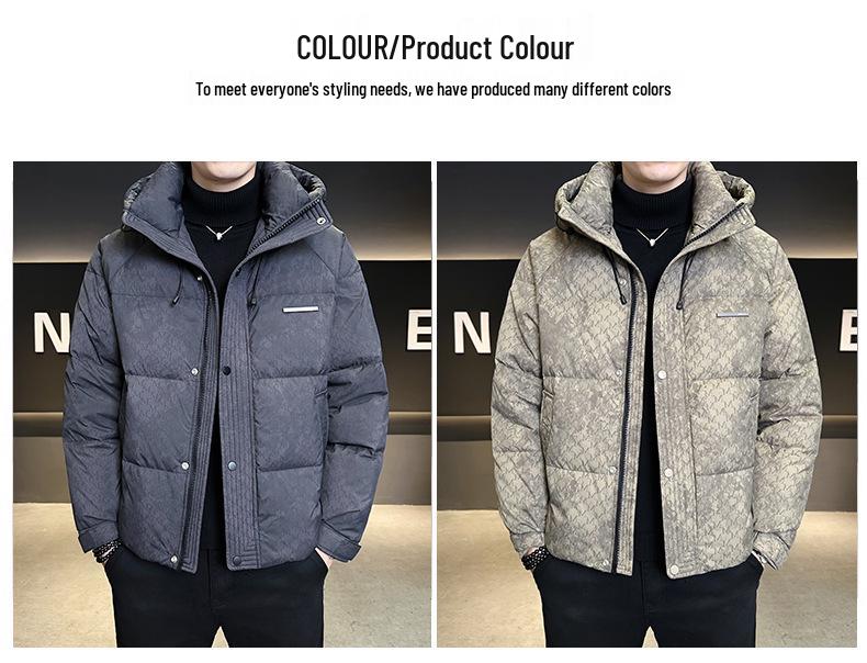 Men's Winter 2025 Trendy Hooded Printed Down Jacket - Fashionable, Thick, and Warm Outerwear