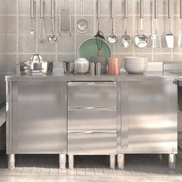 VidaXL 3X Armoires de Cuisine Commerciale Tables de Travail Armoires de Rangement Equipements de Cuisine Maison Intérieur Acier