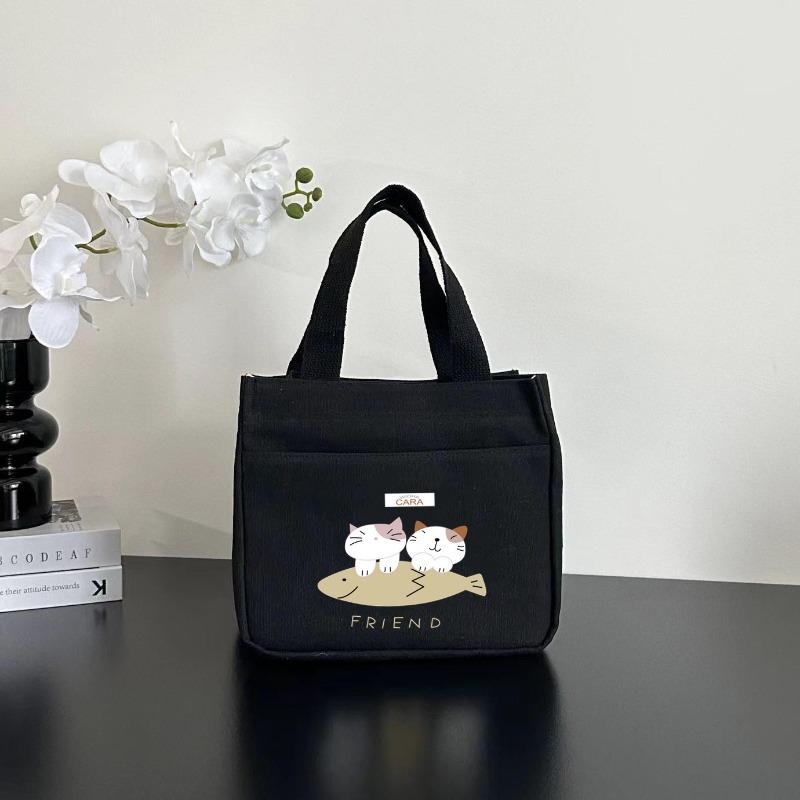 High-value Canvas Handbag Simple and Small Three-dimensional Bag Commuting Thickened To Work Bento Meal Bag