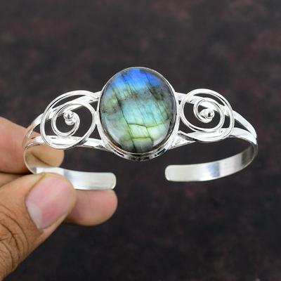 Βραχιόλι Labradorite Κορυφαίας ποιότητας κοσμήματα πολύτιμων λίθων 925 βραχιόλι με μανσέτα με ρυθμιζόμενο βραχιόλι Χειροποίητο κομψό κοσμήματα δώρο για τη μητέρα