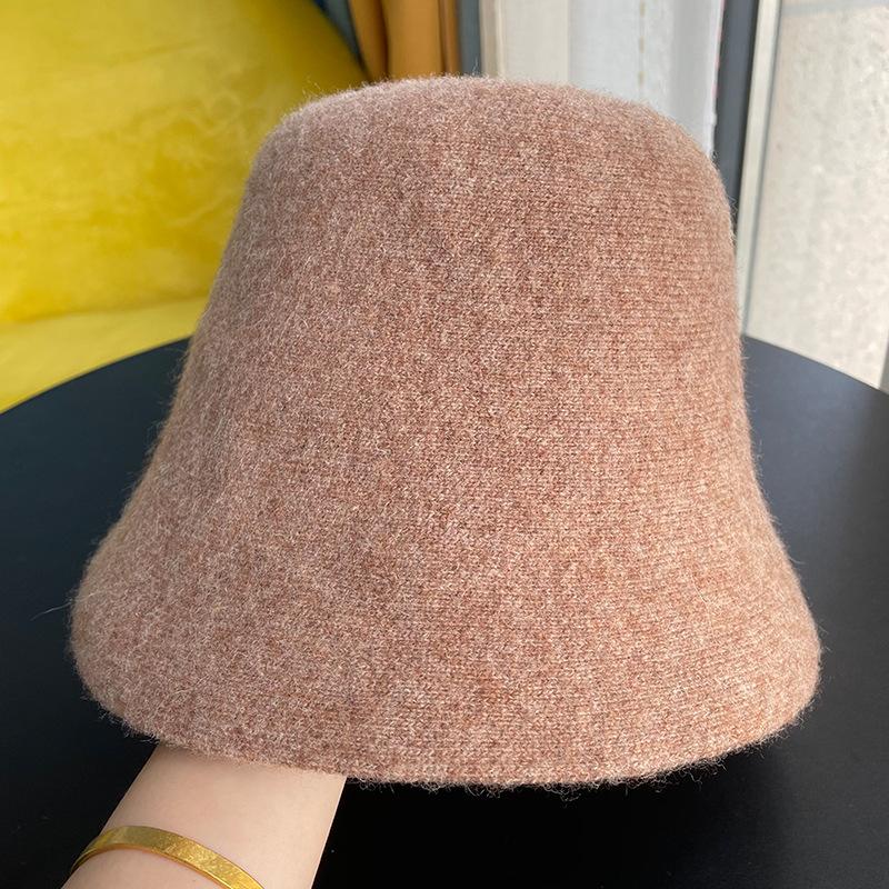 Herbst und Winter einfarbige Wolle Mode warmer Fischerhut Damen einfarbig Gesicht klein gestrickter Fischerhut Tide