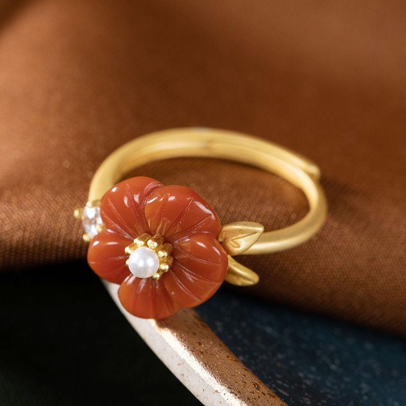 New   Natural Hetian Jade Lotus Handmade Female Model Atmospheric Retro Temperament Open Ring