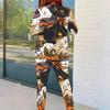 Women Plus Size Round Neck Long Sleeve Skeleton Printed Top Fitted Pants Two Piece Set