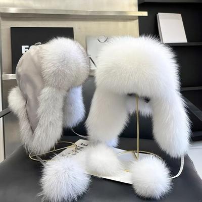 Cappello invernale caldo con protezione per le orecchie, in pelliccia sintetica di volpe, casual e alla moda, per lo sci all'aperto