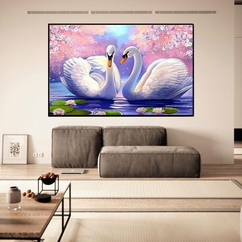 5D Diy Diamond Painting Lake View and Swans Cross Stitch Set Full Diamond Embroidery Mosaic Art Picture of Rhinestones Decor Gift