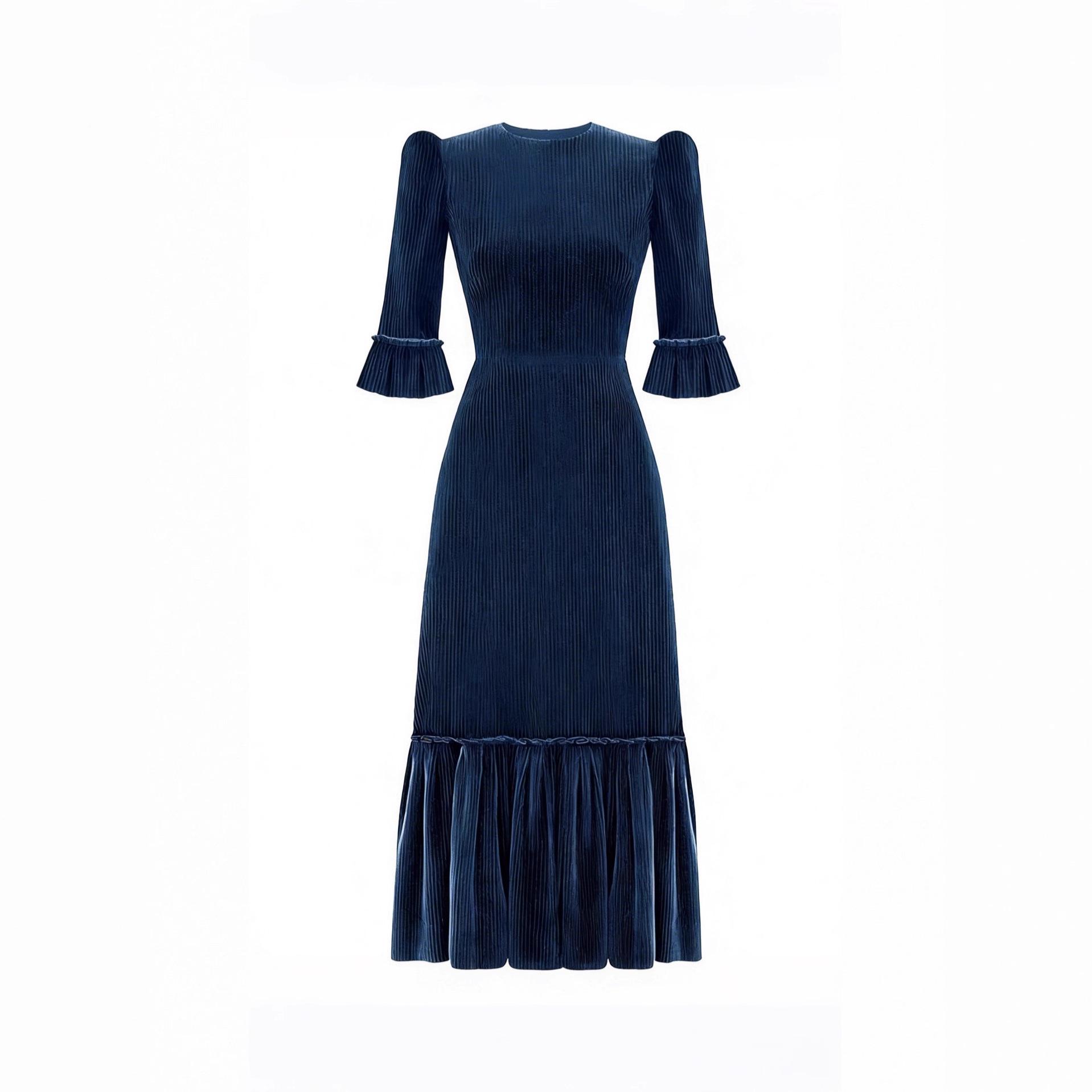 2026 European & American Elegant Women s Spring/Summer Long Dress with Ruffled Sleeves & Pleated Design M