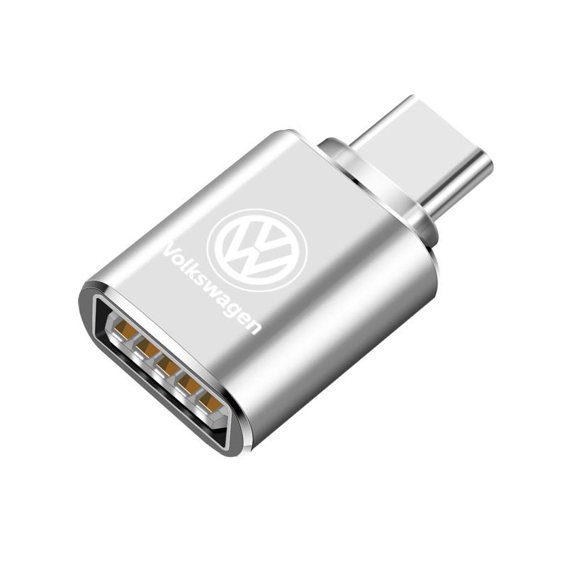 USB To Type-C Adapter LED Light OTG Micro TypeC Female Adapters Connector For Volkswagen VW Golf Amarok T5 Phaeton Teramont ID3