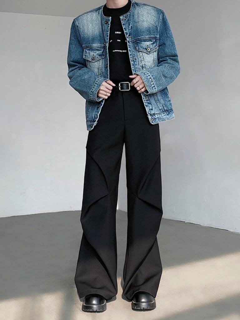 CleanFit Herren Western Faltenhose Micro-Flare - High-End Weitbein-Design