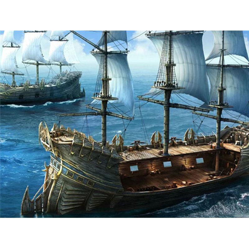 5D DIY diamantmaleri Skjelett Piratskip Diamantbroderi Korsstingsett Full Rhinestone Mosaikk Hjemdekor