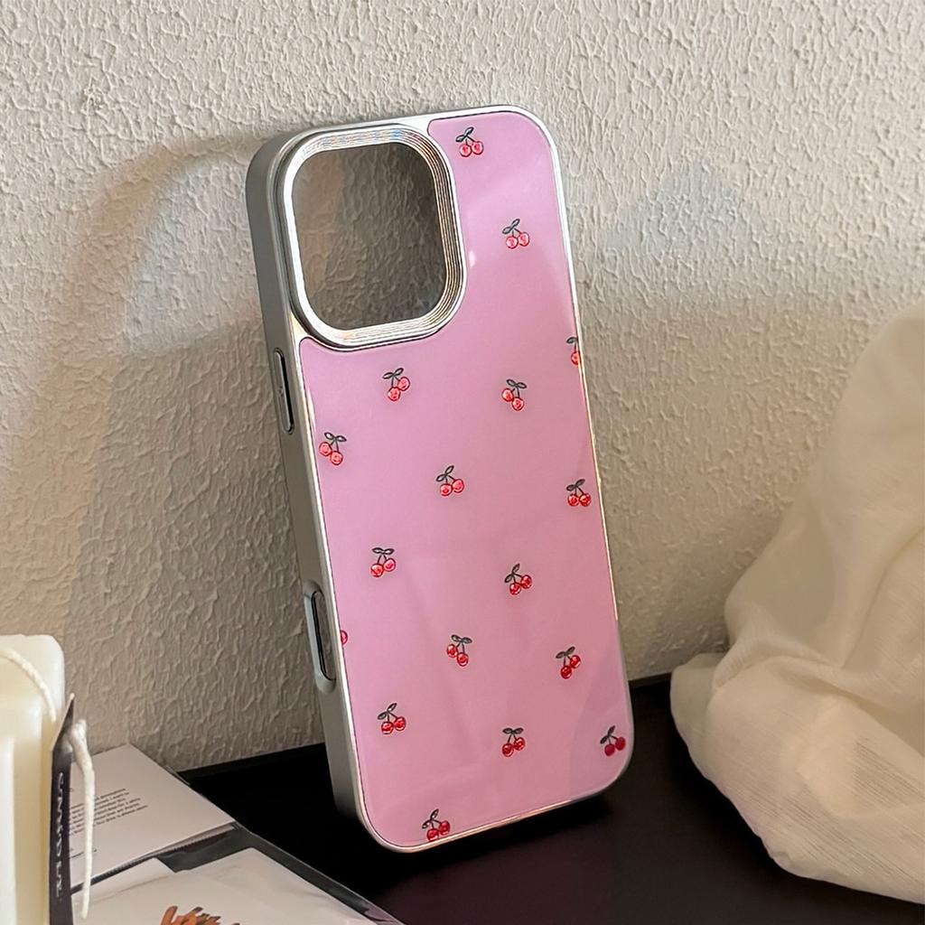 Gilded Ins Cherry Full Screen Apple 16 Mobile Phone Case 16pro Max Suitable for IPhone 15 Anti Fall 14 Glass 13