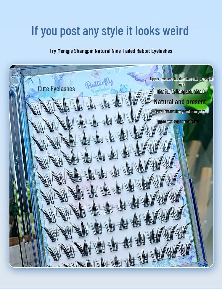 Natural Style Nine-Tailed Fox False Eyelashes – Large Capacity, Photogenic, Segmented Clusters for Beginners, 10 Rows.
