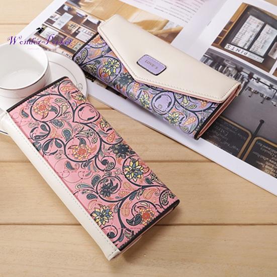 Portfel damski kształt koperty Vintage kwiat romb drukuj długi przenośny ze sztucznej skóry o dużej pojemności mocne szwy torebka damska dla dorosłych odzież erotyczna