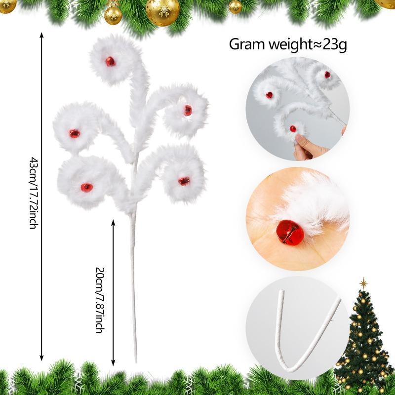 4 Stück/Set Kunstkaninchenfell Weihnachtsbaumschmuck mit Süßigkeiten, Glocken, Zweigen, Polyester Feiertagsornamente für Weihnachtsdeko