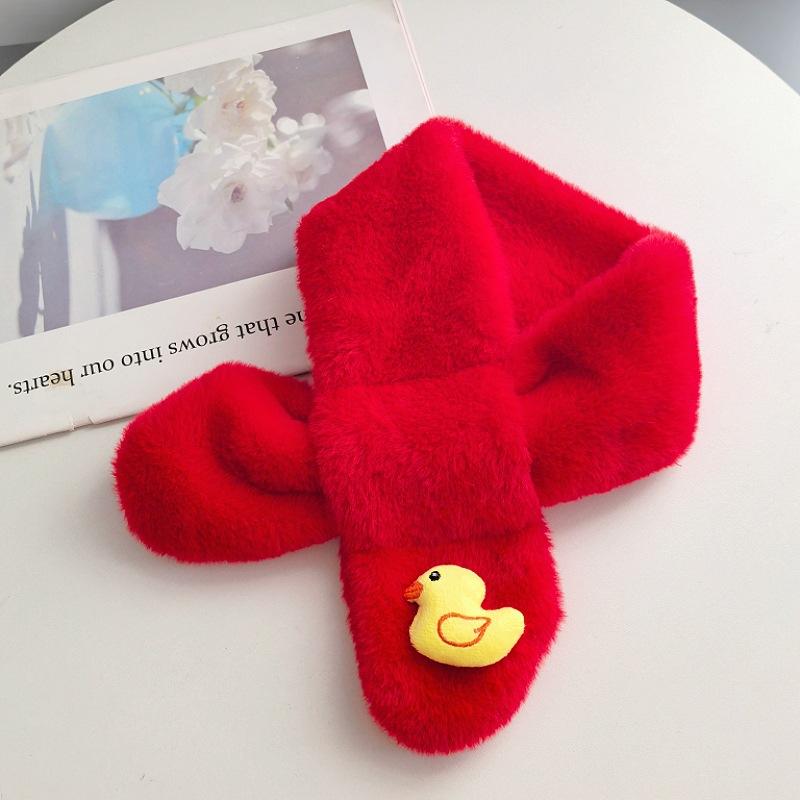 New Red Scarf Children's Plush Scarf Winter Boys and Girls Warm Kindergarten Christmas New Year's Day Gift Bright Red