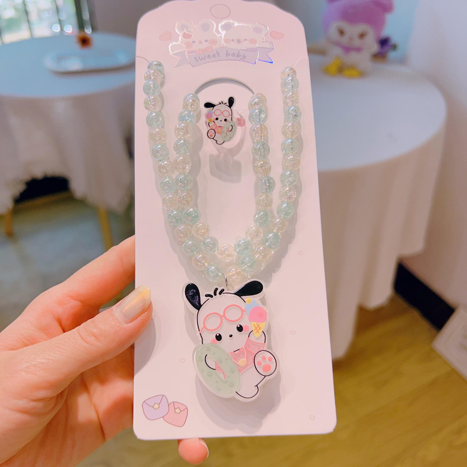 Luminous Kuromi Necklace & Ring Set – Cute Children s Jewelry with Flashing Lights
