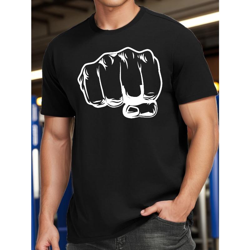

European Size [Breathable cotton Graphic Tee] Breathable cotton Men s Fist Graphic Tee - Casual & Sporty Short Sleeve T-Shirt, Machine Washable 4XL