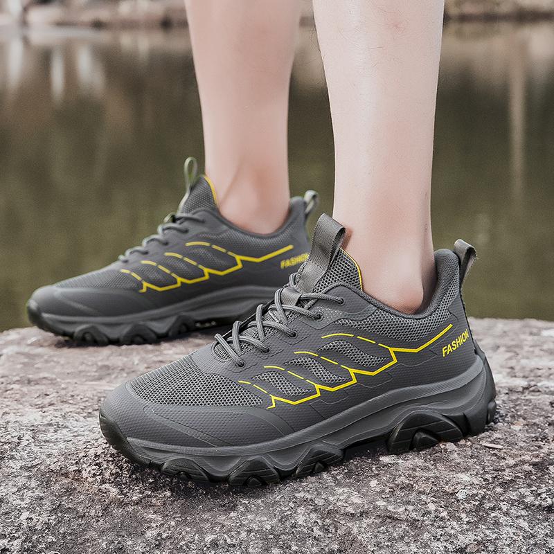 Fashion High Quality Leather Hiking Shoes Durable Outdoor Sport Men Trekking Leather Shoes Lace-Up Climbing Hunting Sneakers