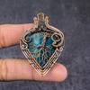 Natural Neon Blue Apatite Copper Wire Wrap Tree Of Life Pendant 2.4" b4o73