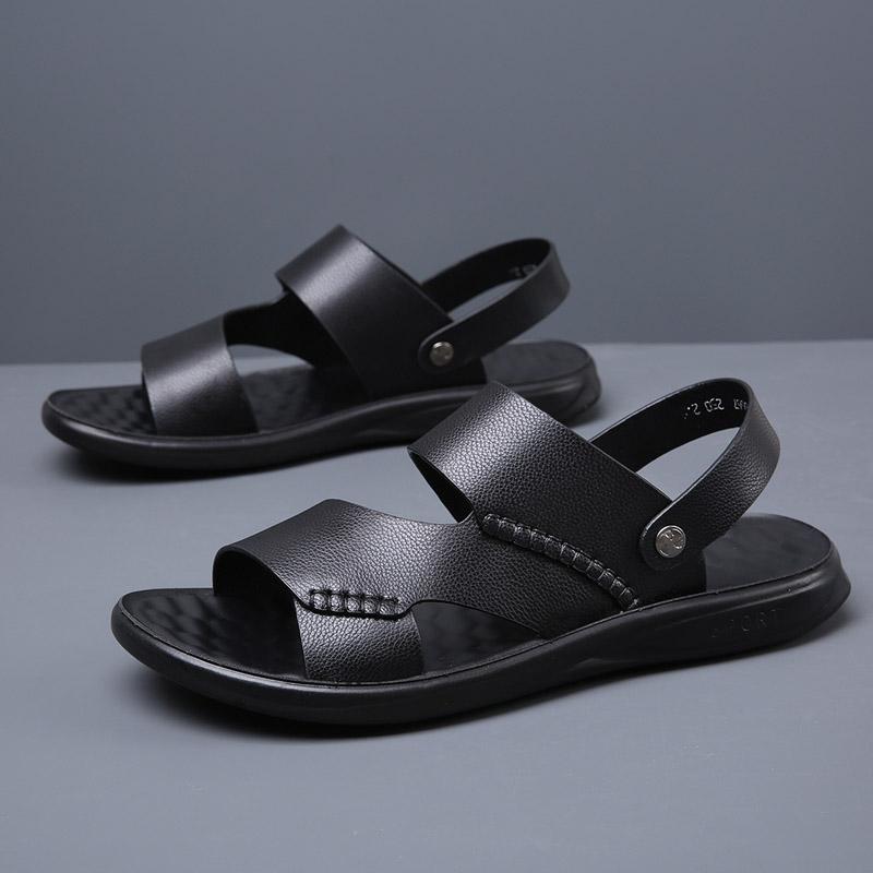 Fashion2024 Men Leather Sandals Fashion Beach Shoes Size 38-44 Hiking Sandals Casual Sneakers Summer Beach Sandalias Boys Men Slippers