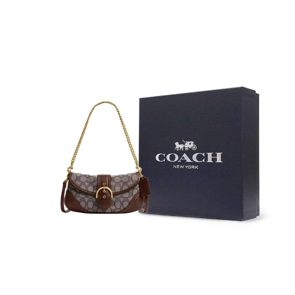 Coach Soho Flap 25 Klassische Monogramm Kettenschultertasche Beschichtetes Canvas und Leder Damen Schultertasche Braun CAN45-B4S0M