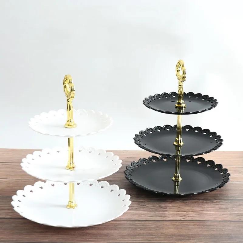 3-stöckiges Snackregal, Dessertteller, Schale für Trockenfrüchte, Blütenblatt-Obstteller aus Kunststoff, mehrstöckiger Obstteller, Dessert-Kuchenständer