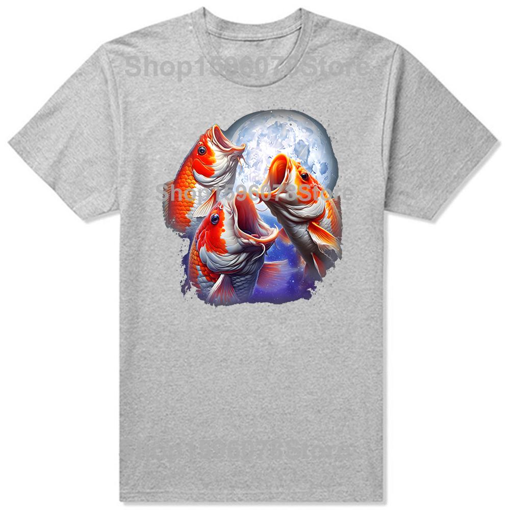 Fish Howling At The Moon Funny Carp Fishing T Shirts Men Cotton Humor Streetwear Tee Shirt Short Sleeve Unisex Loose Clothing