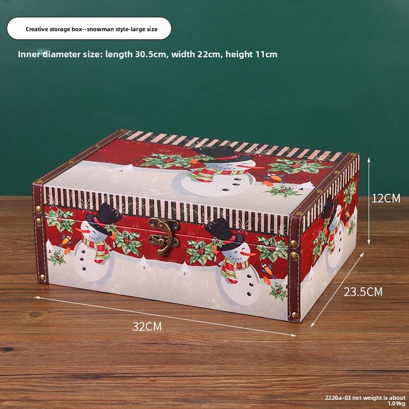 Christmas Wood Leather Storage Box With Lid For Home Organization And Holiday Decor
