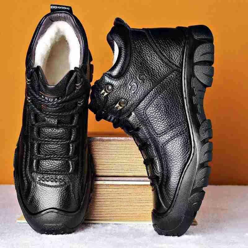 New Winter Leather Men's High-top Boots Outdoor Snow Shoes Water Proof Non-slip Warm Casual Breathable Shoes