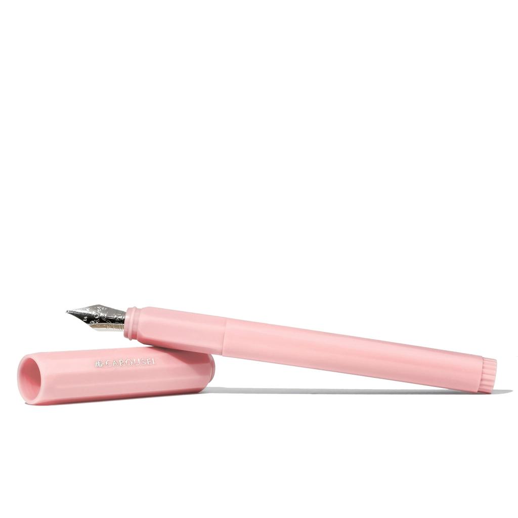 Ferris Wheel Press Carousel Fountain Pen Acrylic Blend Body Air Seal Click Lock Cap Brow Brush Pink Medium Nib