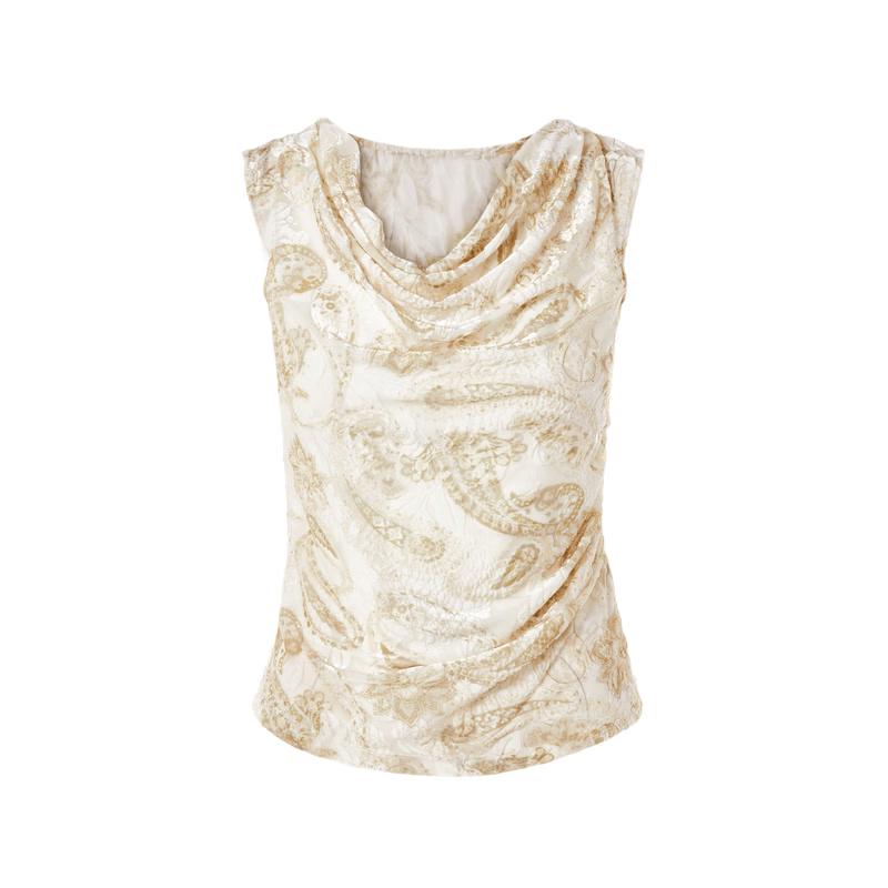 Retro Floral Jacquard Sleeveless Blouse M лаймово-желтый