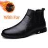 Fashion Warm Plush Fur Men Dress Boots Fashion Chelsea Boots Business Genuine Leather Casual Shoes British Style Short Boots Ankle Botas