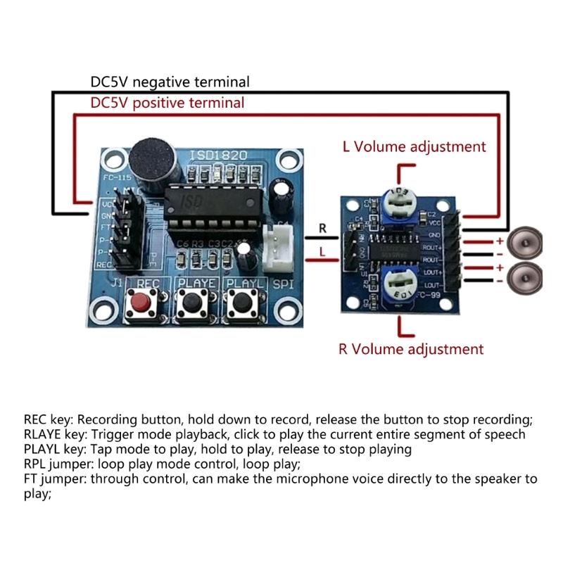 ISD1820 Voice Recording Circuit Board 0.5W Output Speaker 20 Sec Storage Time Easy Control Pin For  Electronics
