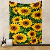 Vibrant Sunflowers On Dark Green Patterned Tapestry for Bedroom and Living Room Home Decor