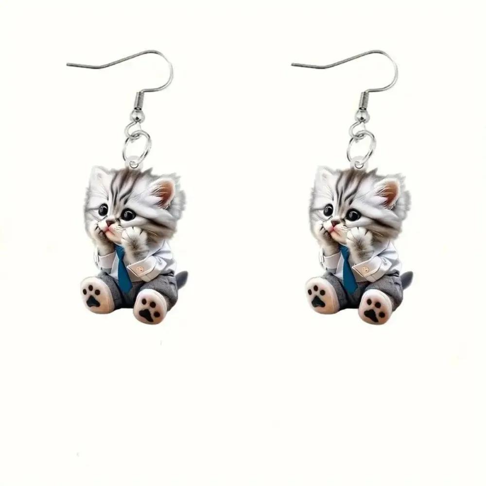 New Fun and Cute Acrylic Hanging Tail Cat Dangle Earrings Colored Cat Ear Jewelry Set Lovely Gift for Women Girls Cat's Paw