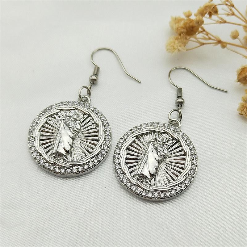 San Judas Tadeo Hoop Earrings for Women Men Saint Jude Thaddeus Stainless Steel Copper Shiny Zircon Religious Jewelry Gifts