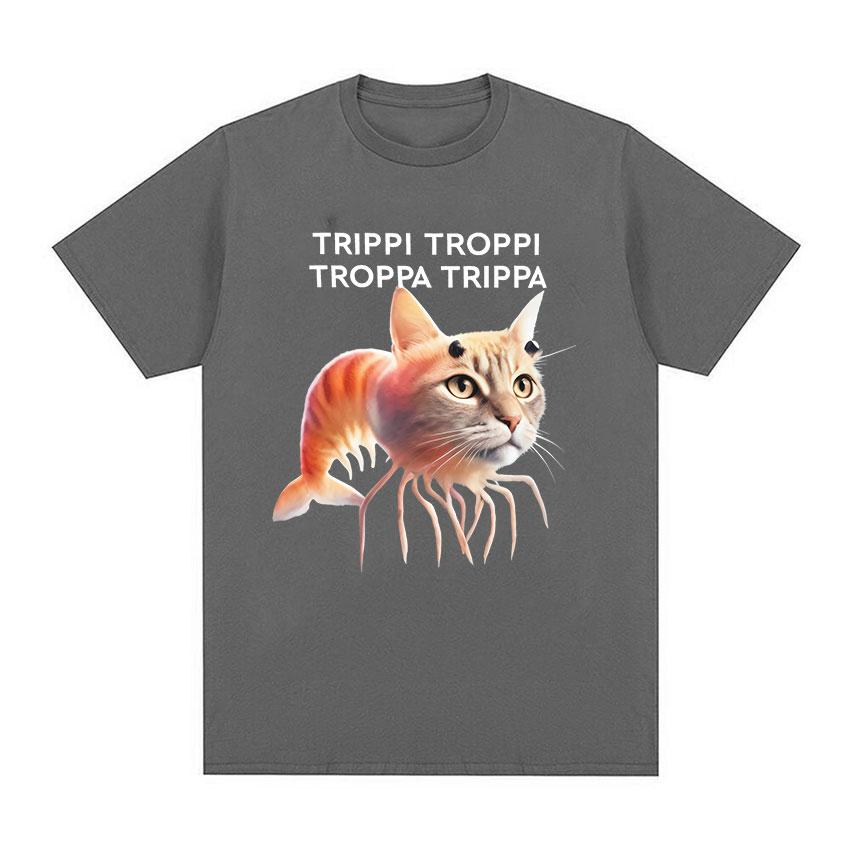2025 Summer Trippi Troppi Cat Shrimps Funny Meme Italian Brainrot Humor Short Sleeve Tshirts 100 Pure Cotton Printed Tshirt