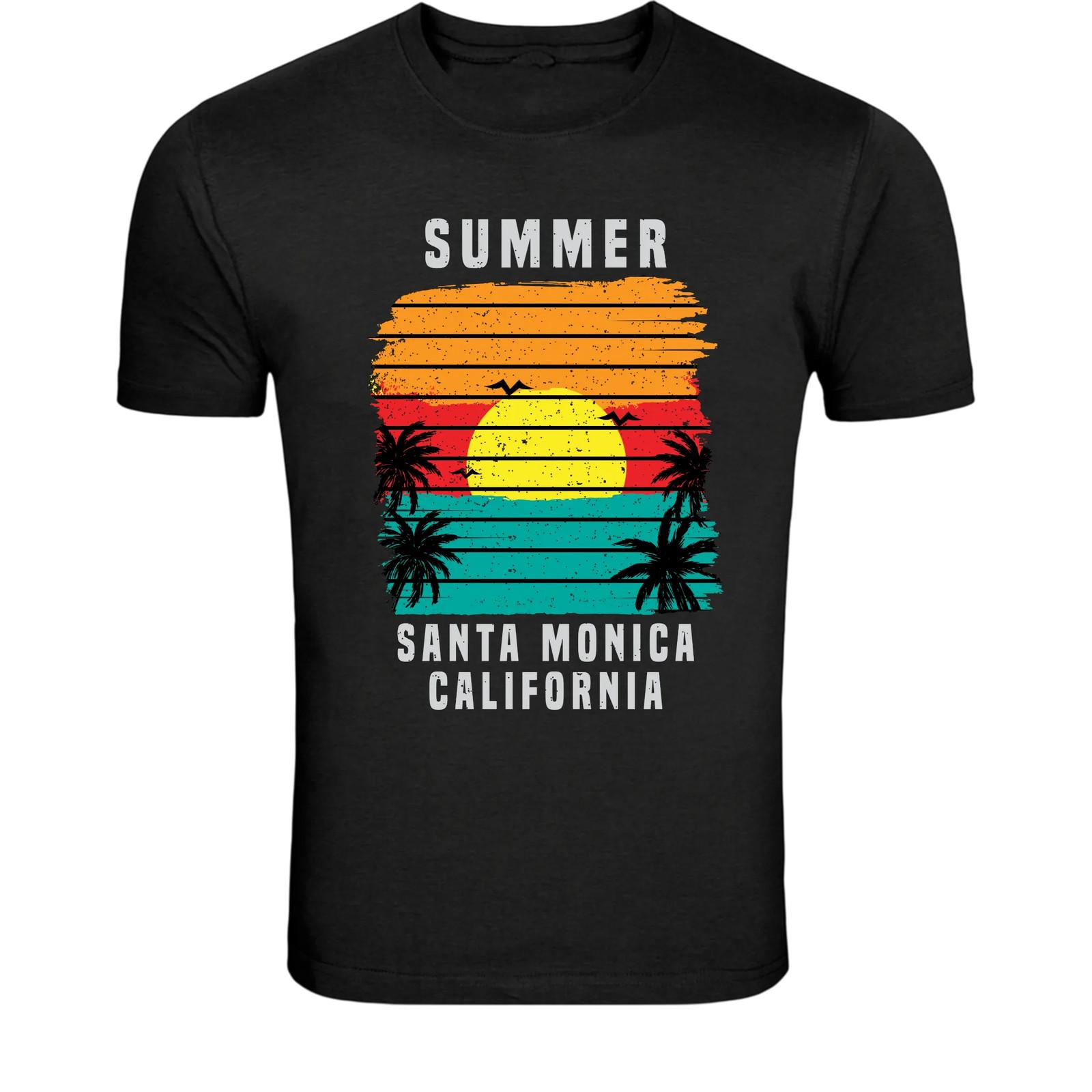 Summer Santa Monica California T-Shirt - Vintage Beach Sunset L